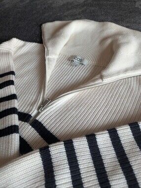 COS Wool Blend Oversized Striped Half-Zip Sweater Women's Medium
